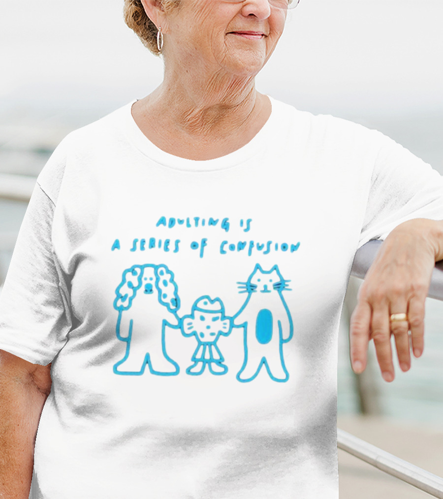 Adulting Is A Series Of Confusion With Bear, Fish, And Cat Characters T-Shirt