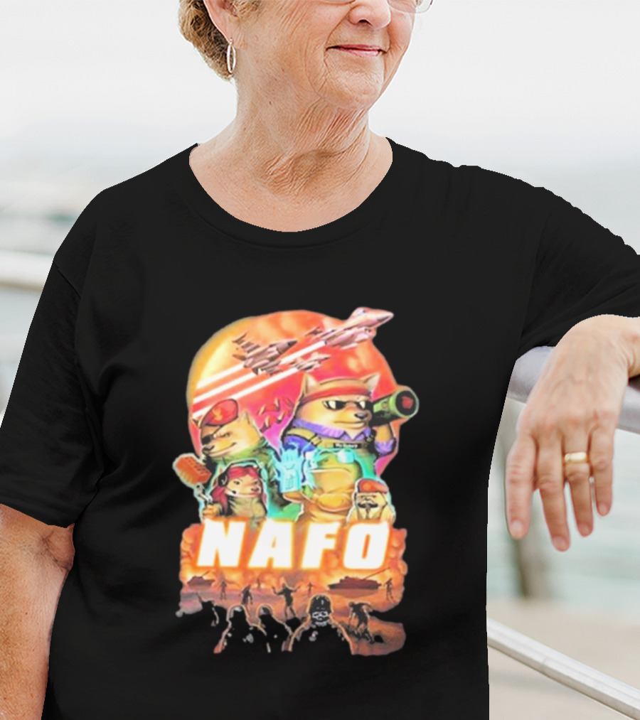 Bösartiger Nafo Warriors X Grandpa Yurko Fighter Jets And Soldiers Battle Scene T-Shirt