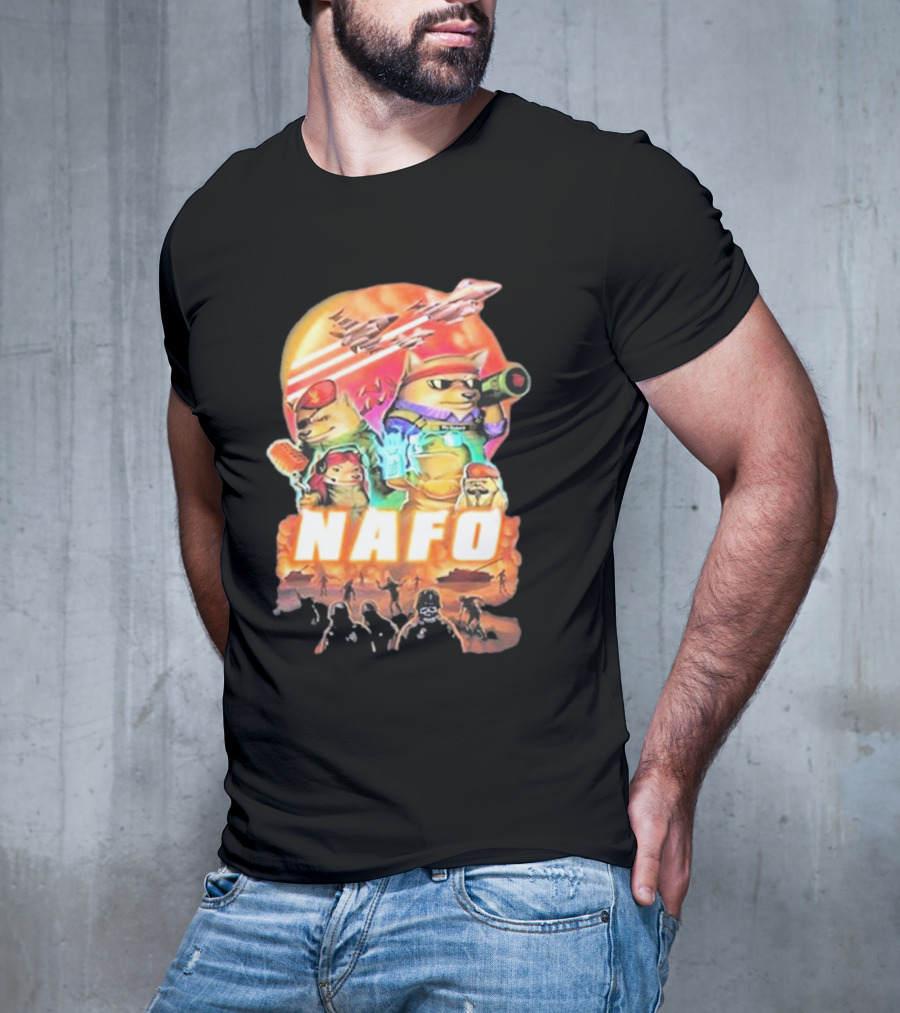 Bösartiger Nafo Warriors X Grandpa Yurko Fighter Jets And Soldiers Battle Scene T-Shirt