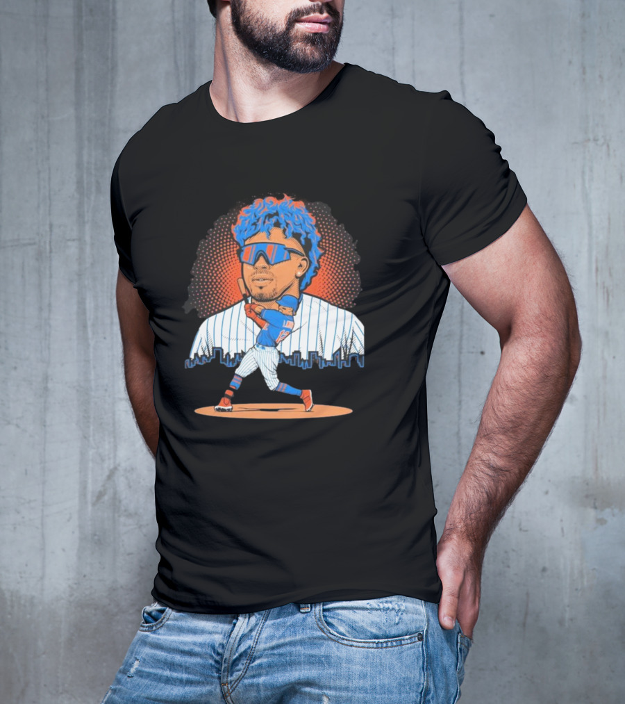 Francisco Lindor Baseball Player Skyline Batting Pose T-Shirt