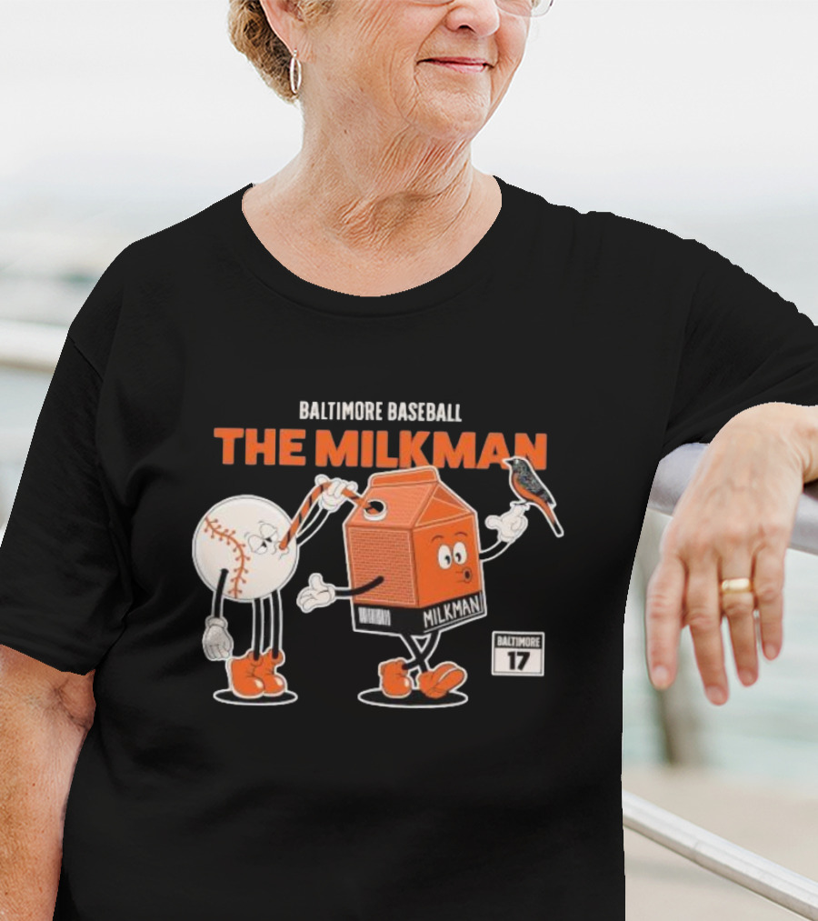 Baltimore Baseball The Milkman Cartoon Character With Baseball Baltimore 17 T-Shirt