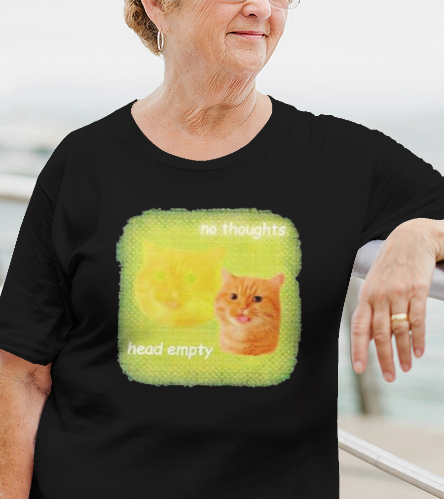 No Thoughts Head Empty Cat Meme Green Background T-Shirt