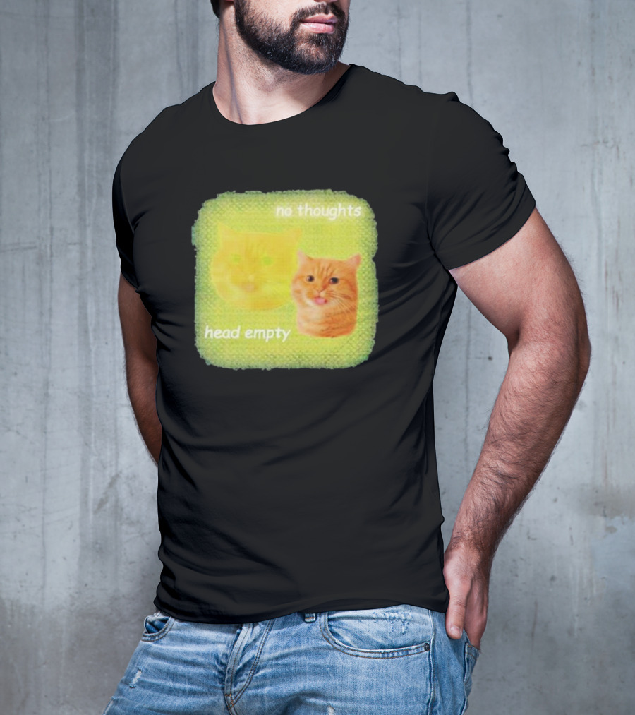 No Thoughts Head Empty Cat Meme Green Background T-Shirt