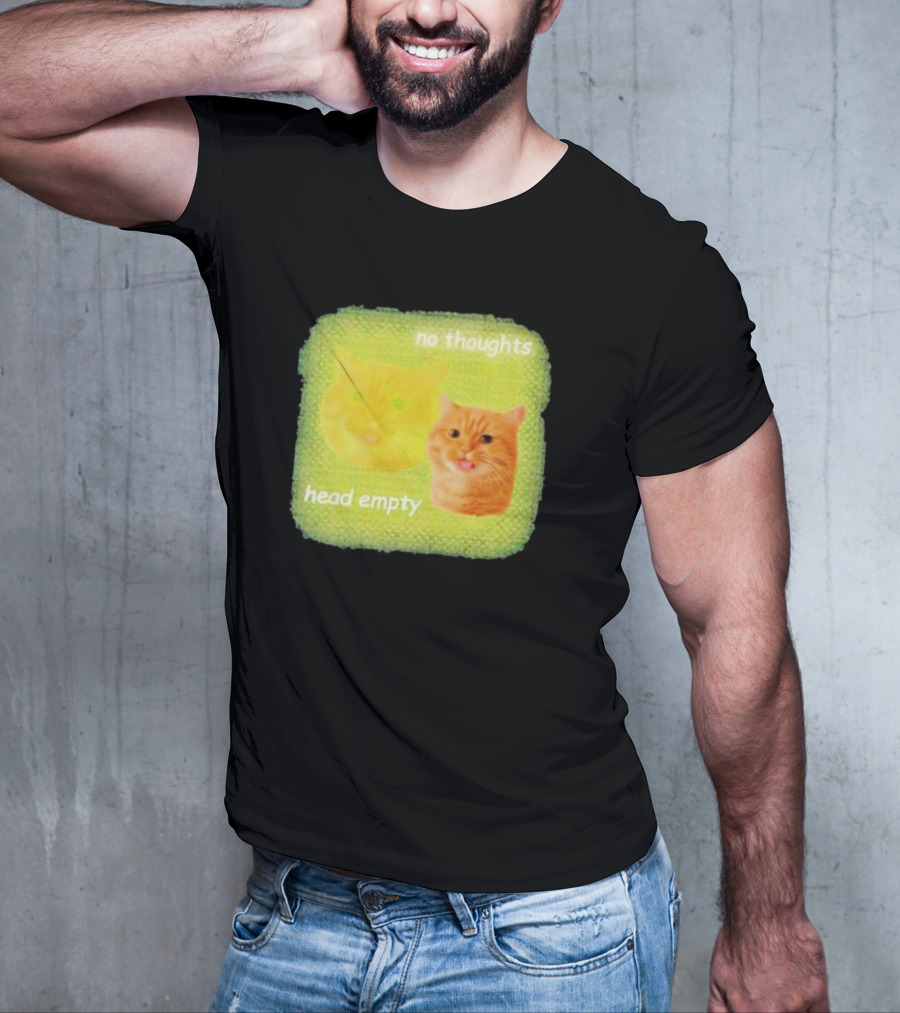 No Thoughts Head Empty Cat Meme Green Background T-Shirt