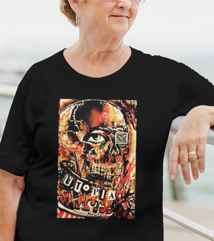 Utopia Means Nowhere Glitched Skull Collage With Eye And QR Code T-Shirt