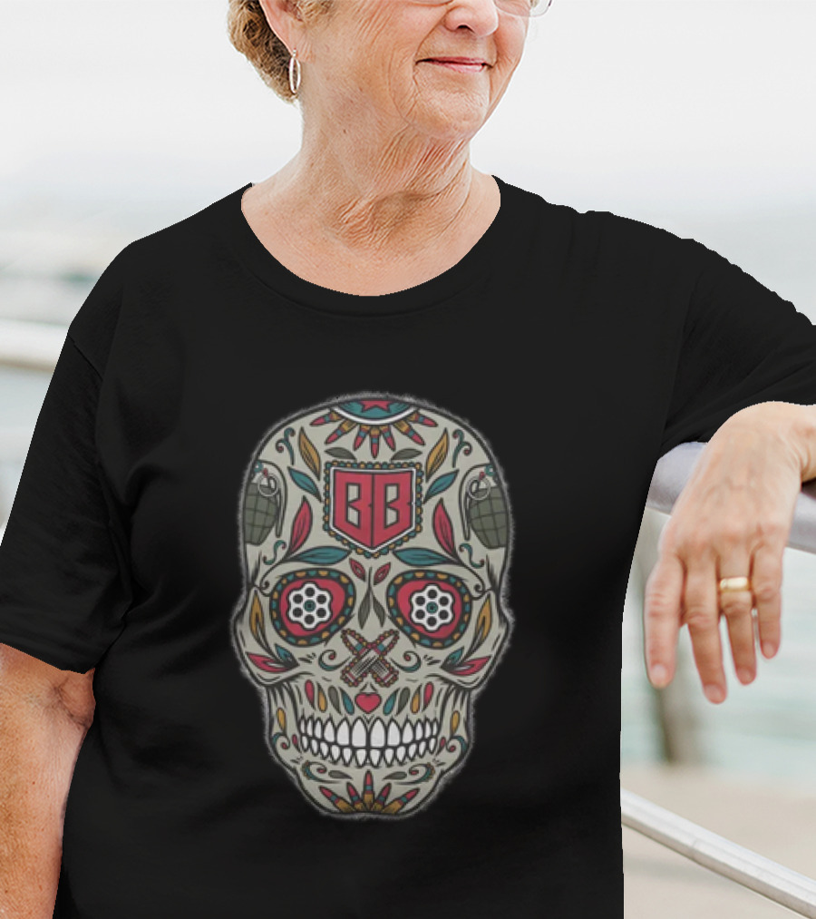 Bunker Branding BB Calaveras Skull Design With Grenades And Crossed Guns T-Shirt