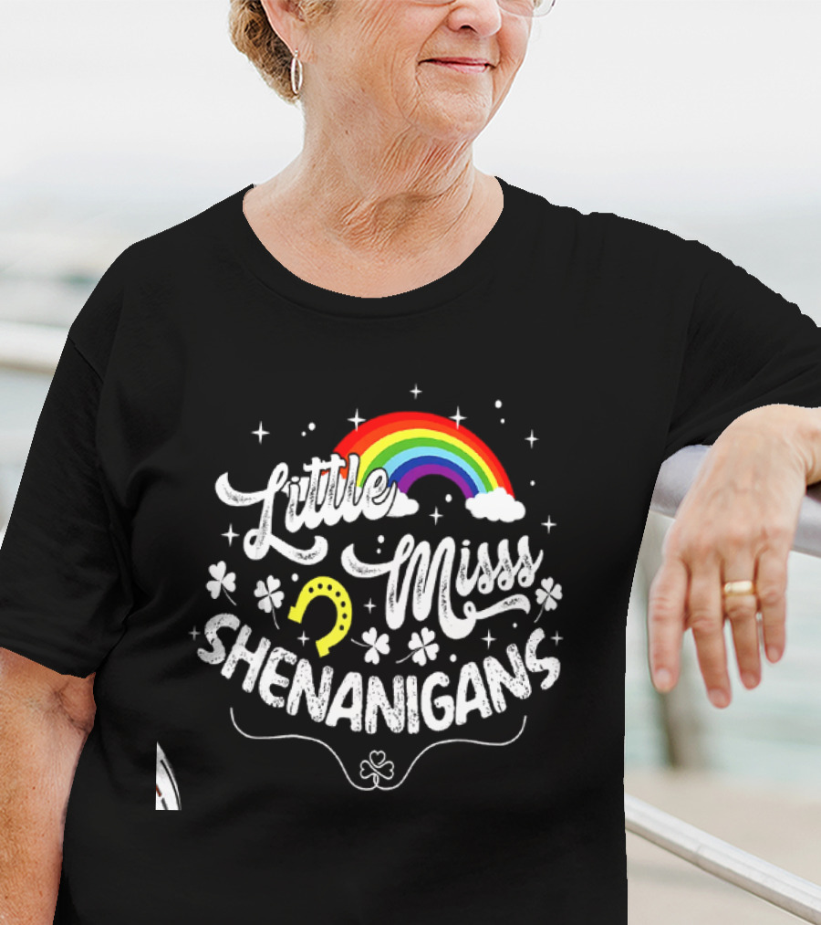 Little Miss Shenanigans Rainbow Clover Horseshoe Kids Girls Women T-Shirt