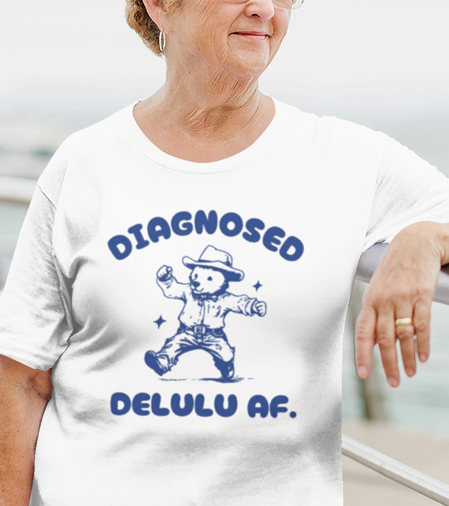 Diagnosed Delulu Af Bear Cowboy Dance T-Shirt