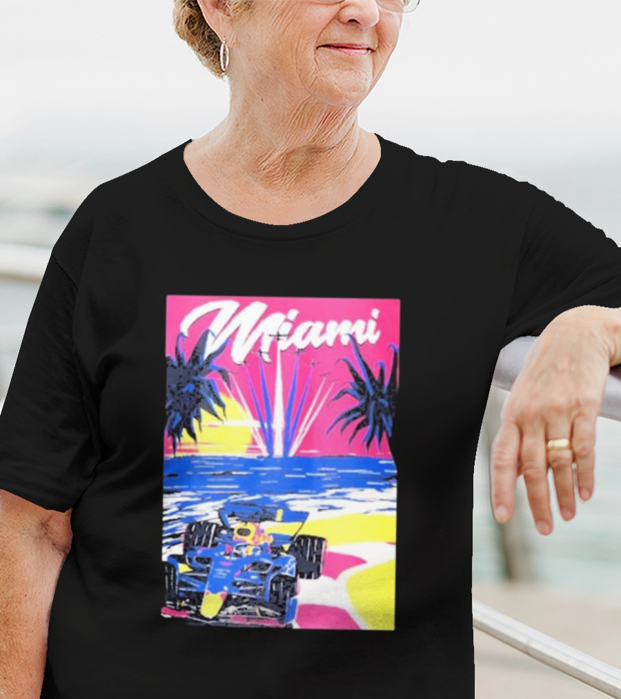 Max Verstappen Formula 1 Miami Sunset Palms Racing Scene T-Shirt