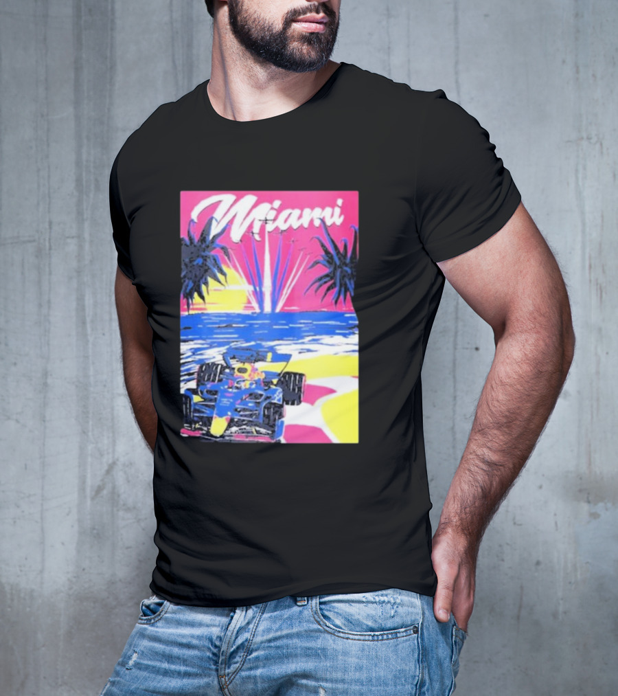 Max Verstappen Formula 1 Miami Sunset Palms Racing Scene T-Shirt