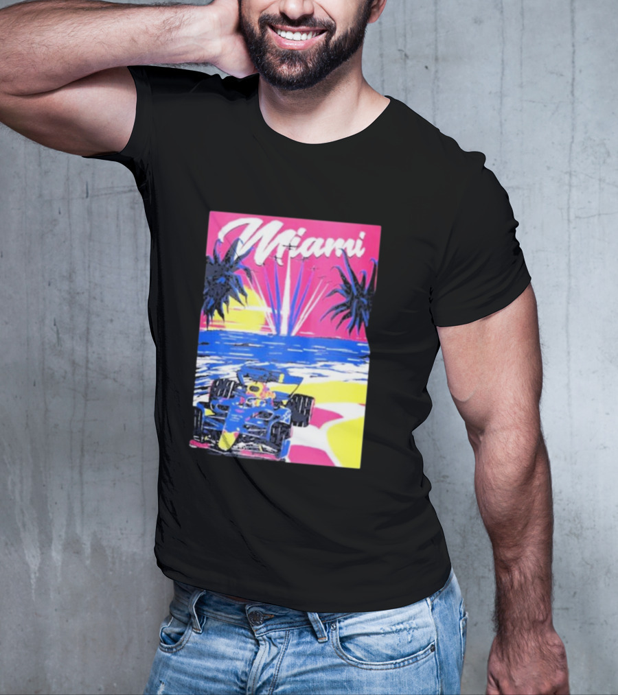 Max Verstappen Formula 1 Miami Sunset Palms Racing Scene T-Shirt