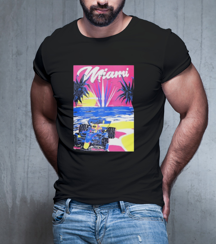 Max Verstappen Formula 1 Miami Sunset Palms Racing Scene T-Shirt