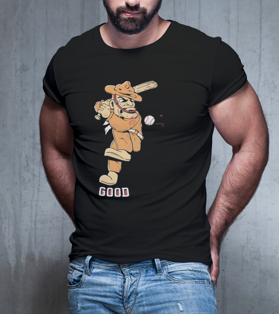 Good Tam Baseball Comic Character Swinging At Pitch T-Shirt