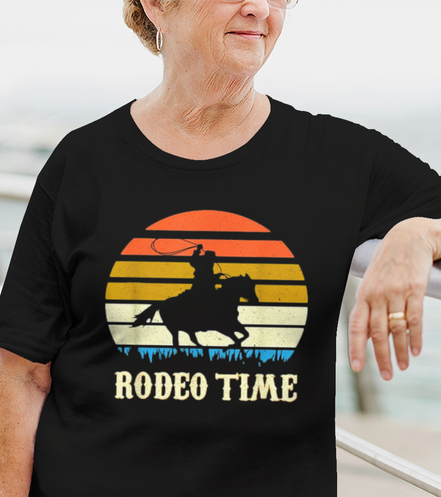 Rodeo Time Cowboy Sunset Horse Ranch Lasso T-Shirt