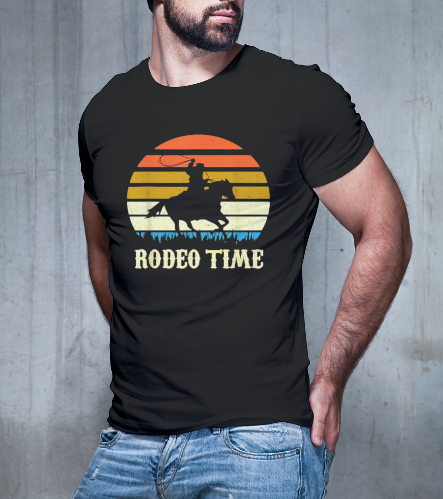 Rodeo Time Cowboy Sunset Horse Ranch Lasso T-Shirt