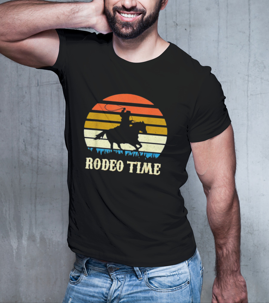 Rodeo Time Cowboy Sunset Horse Ranch Lasso T-Shirt