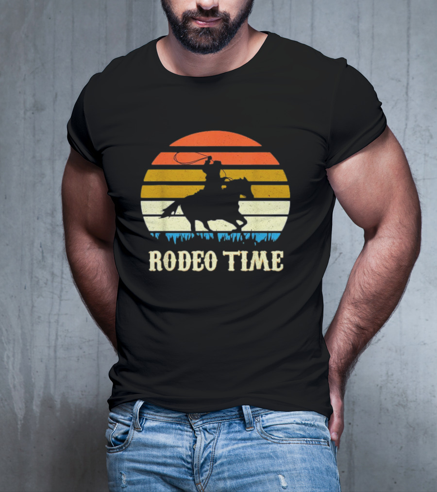 Rodeo Time Cowboy Sunset Horse Ranch Lasso T-Shirt