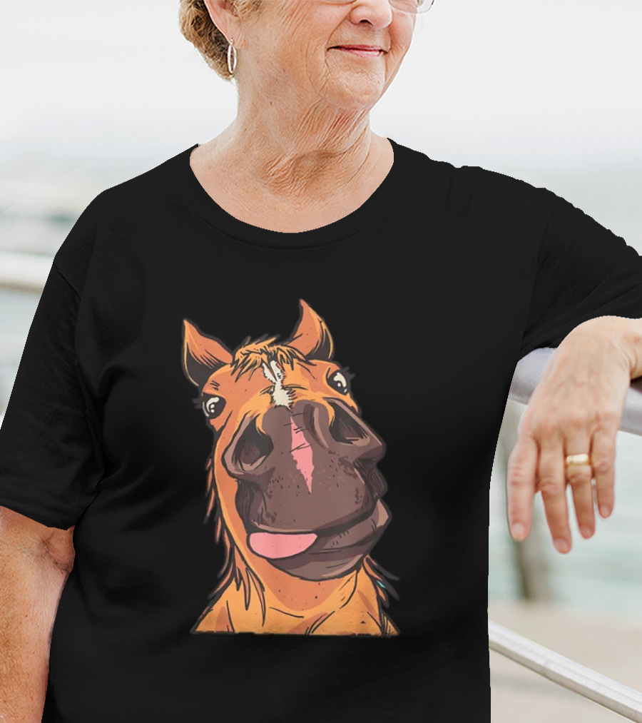 Funny Horse Riding Goofy Cartoon Horse Face T-Shirt