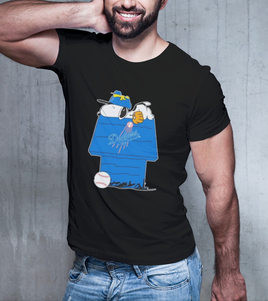 Snoopy And Woodstock Sleeping On Los Angeles Dodgers Doghouse With Baseball T-Shirt