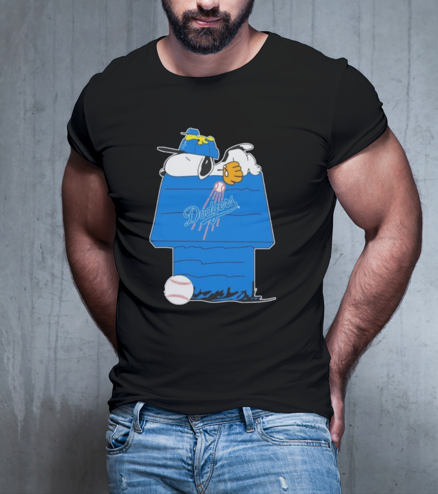 Snoopy And Woodstock Sleeping On Los Angeles Dodgers Doghouse With Baseball T-Shirt