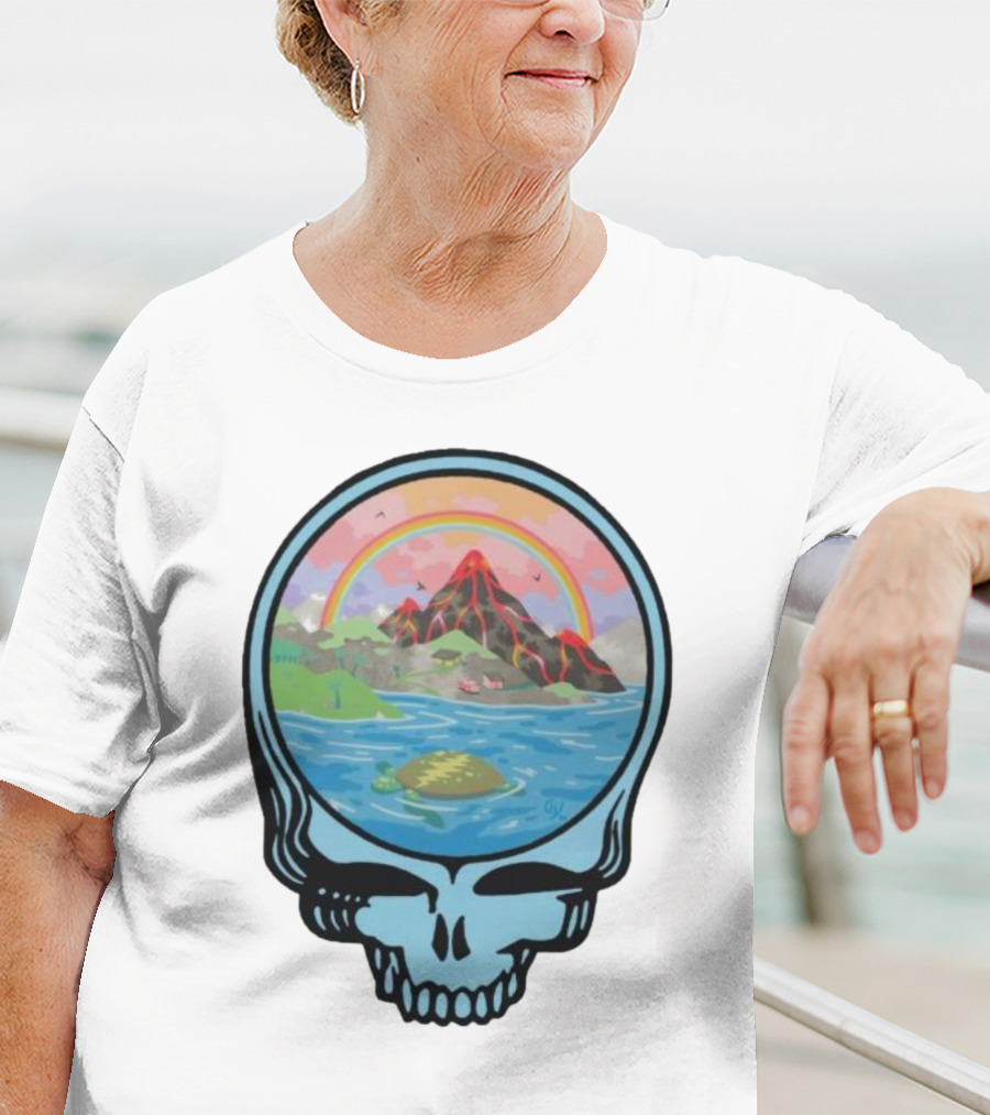 Grateful Dead Aloha Earth Day Volcano Skull Rainbow Turtle T-Shirt