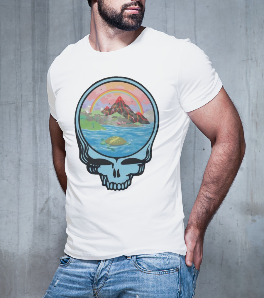 Grateful Dead Aloha Earth Day Volcano Skull Rainbow Turtle T-Shirt