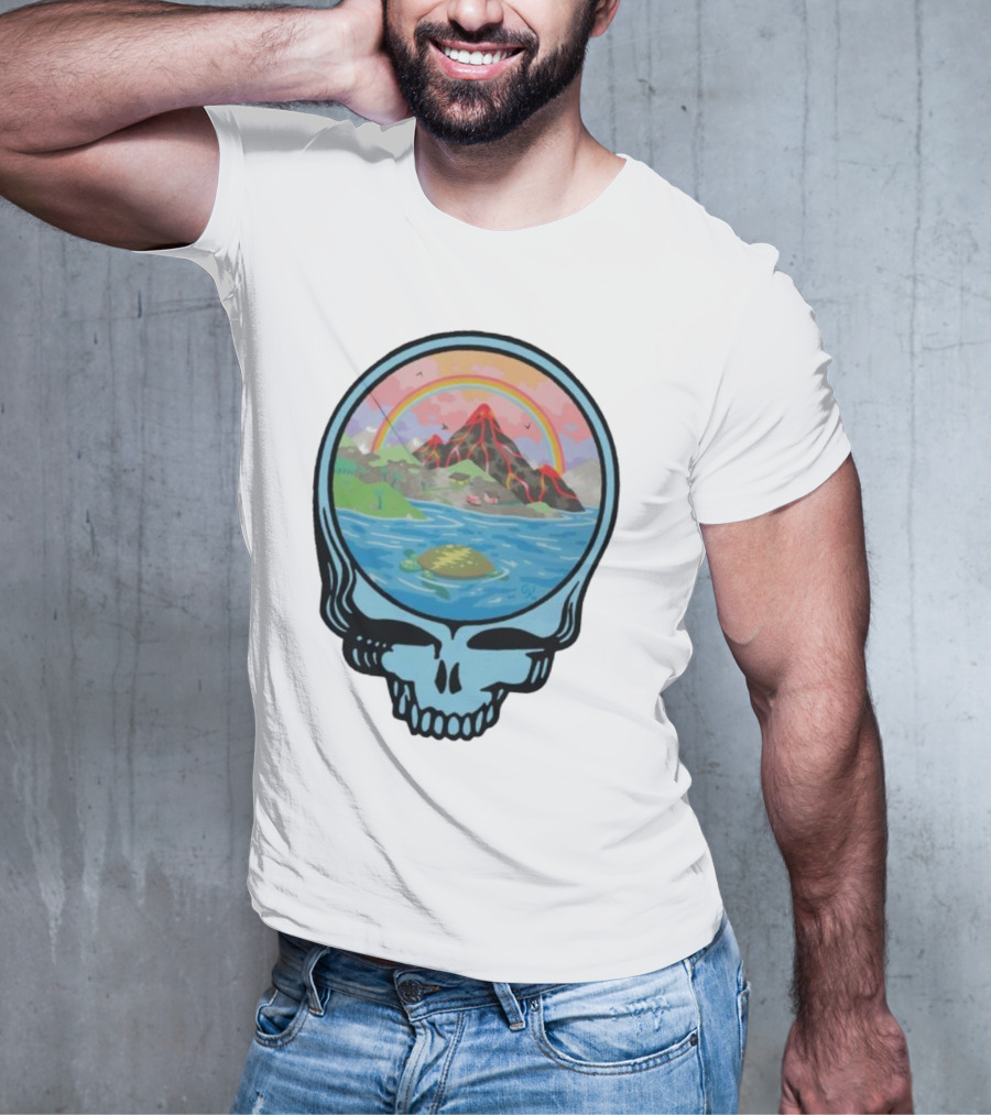 Grateful Dead Aloha Earth Day Volcano Skull Rainbow Turtle T-Shirt