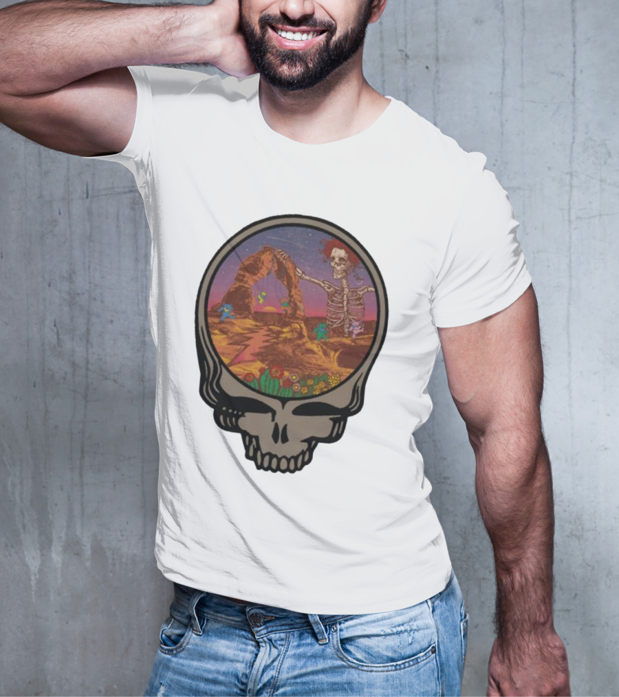 Grateful Dead Skull And Skeleton In Moab Desert Scene T-Shirt