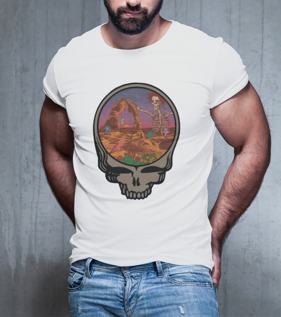 Grateful Dead Skull And Skeleton In Moab Desert Scene T-Shirt