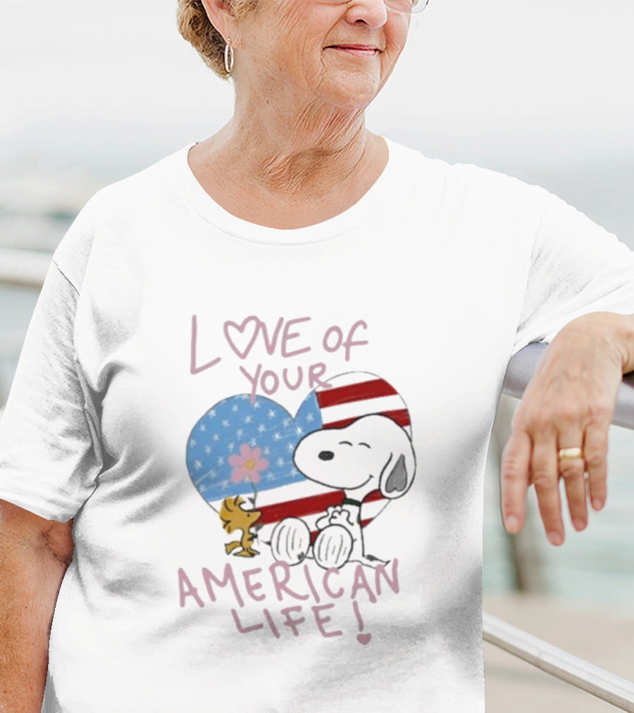 Love Of Your American Life Snoopy Woodstock Heart T-Shirt