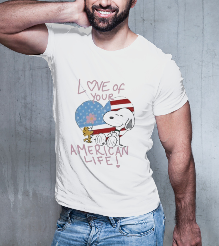 Love Of Your American Life Snoopy Woodstock Heart T-Shirt