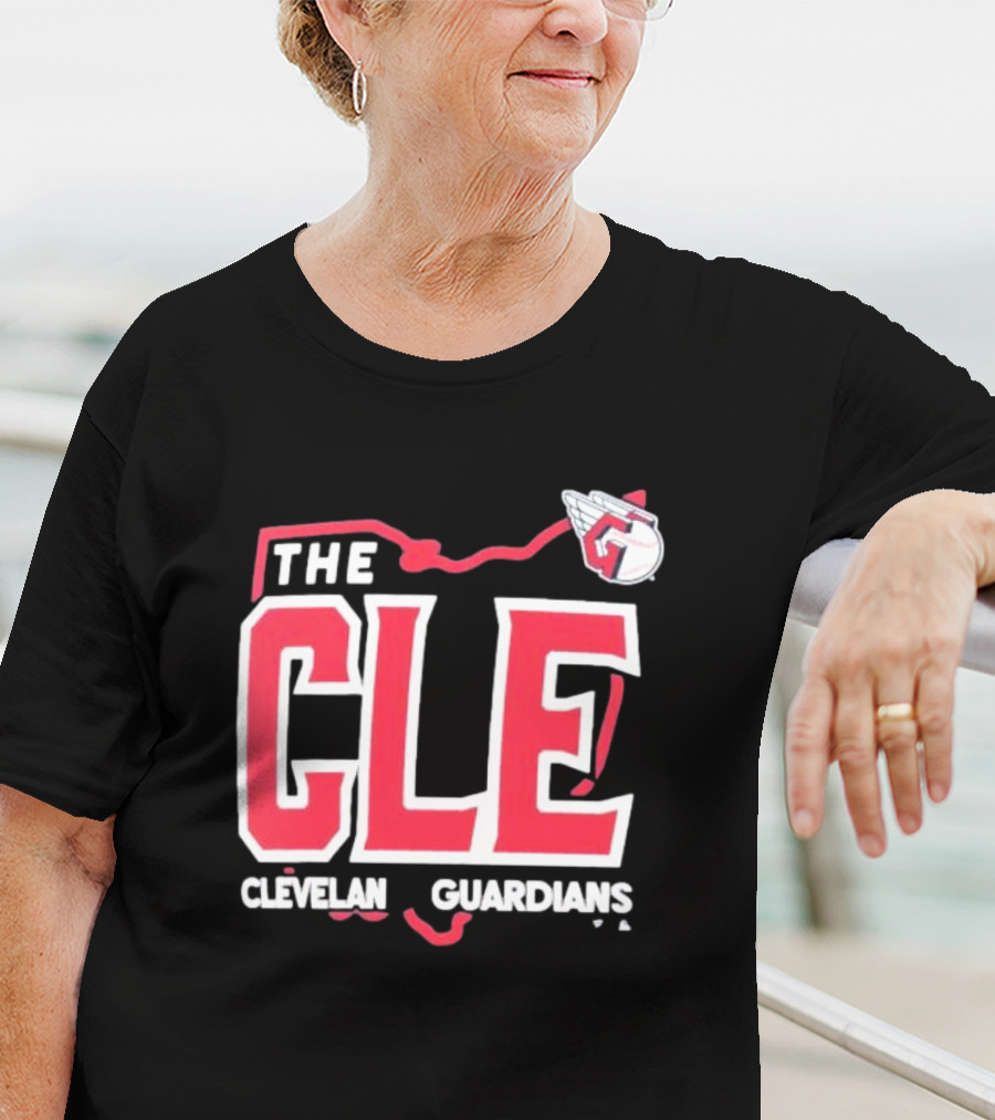 Cleveland Guardians The CLE 216 Map Logo Winged Baseball Emblem T-Shirt