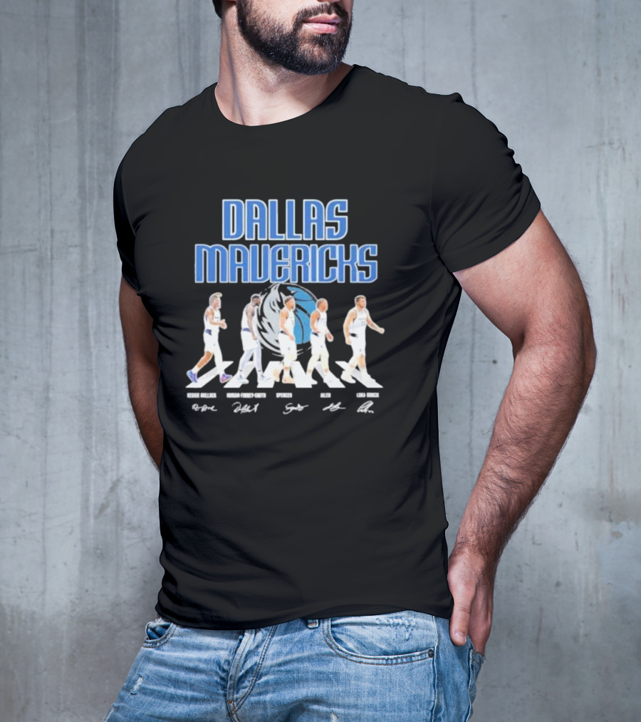 Dallas Mavericks Reggie Bullock Dorian Finney Smith Spencer Dinwiddie Jalen Brunson Luka Doncic Abbey Road Signatures T-Shirt
