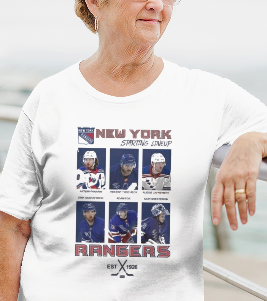 New York Rangers Starting Lineup Established 1926 Hockey Cards T-Shirt