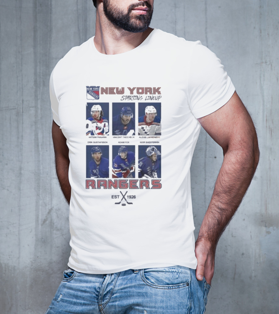 New York Rangers Starting Lineup Established 1926 Hockey Cards T-Shirt