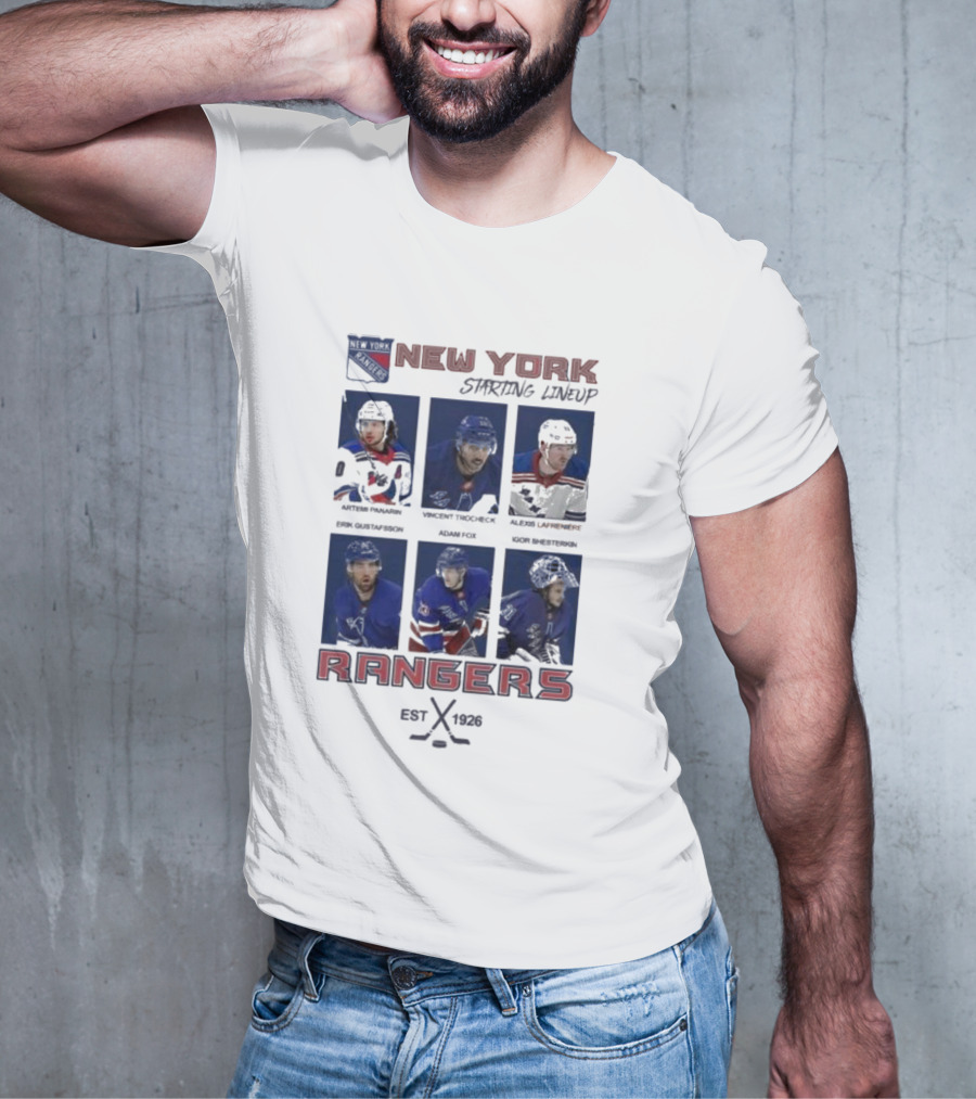 New York Rangers Starting Lineup Established 1926 Hockey Cards T-Shirt