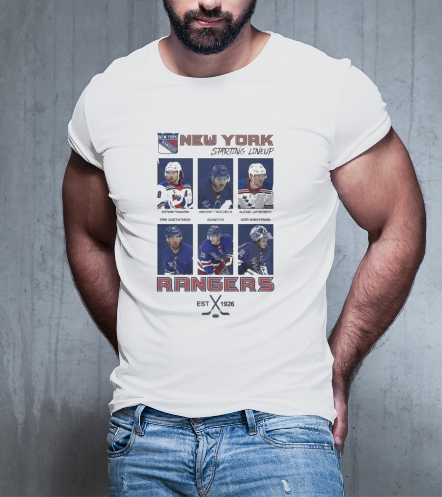 New York Rangers Starting Lineup Established 1926 Hockey Cards T-Shirt