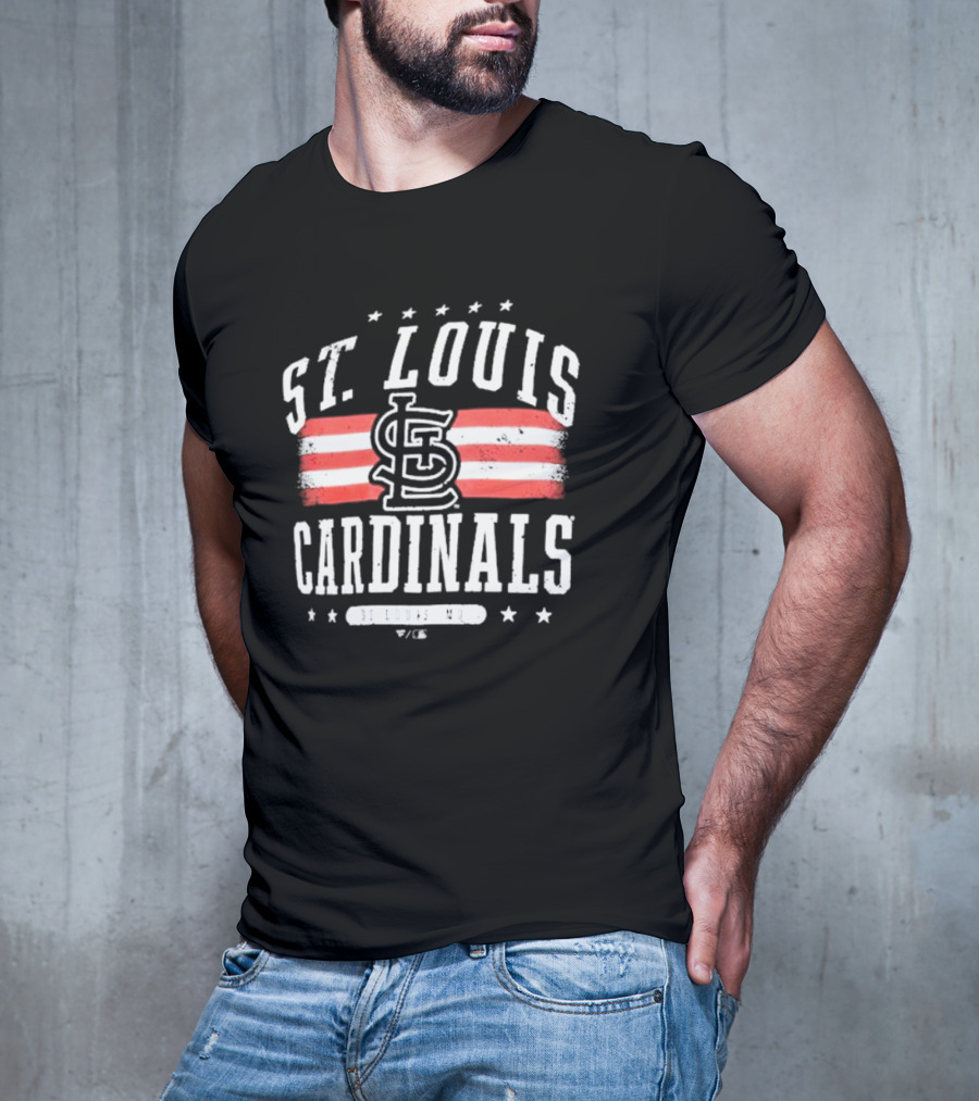 St. Louis Cardinals Americana Big And Tall Stars And Stripes Logo With St. Louis MO T-Shirt