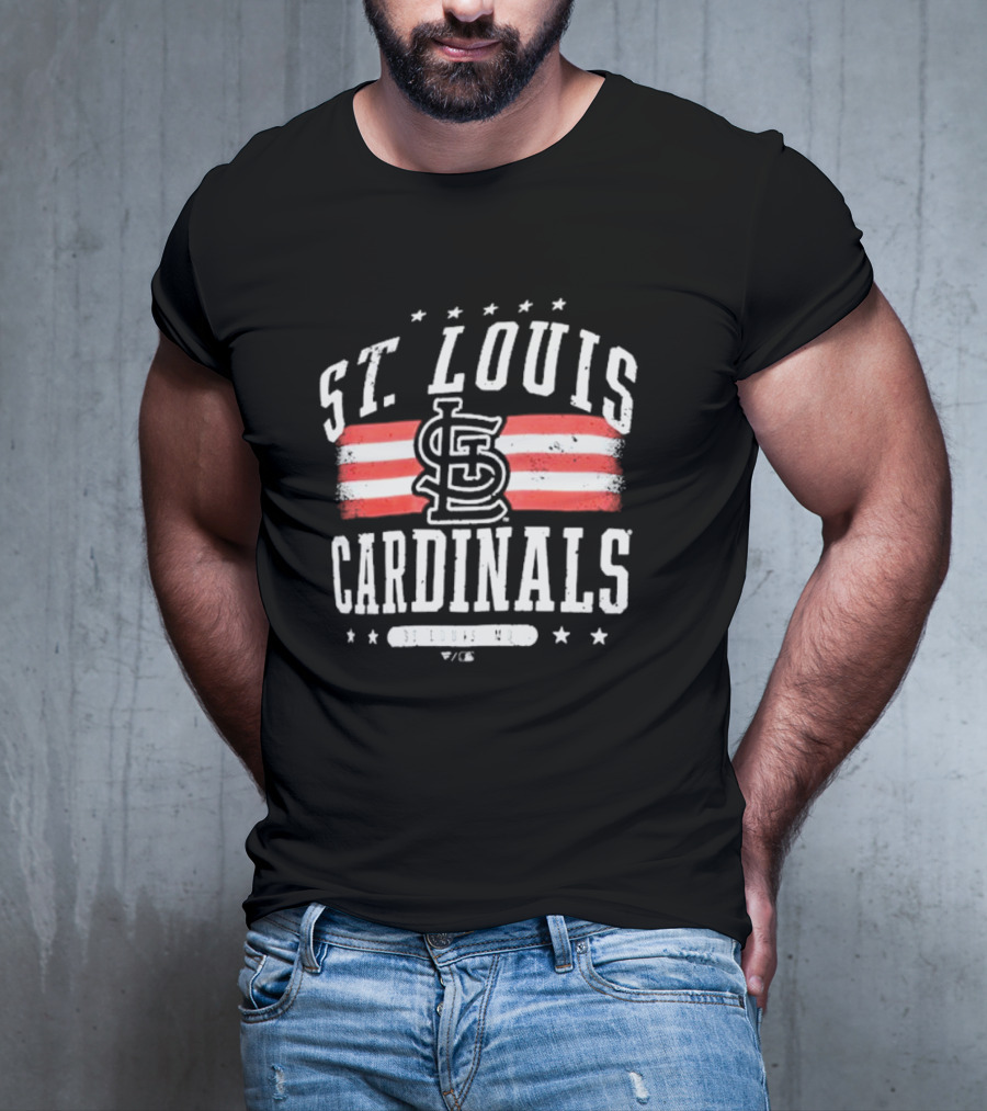 St. Louis Cardinals Americana Big And Tall Stars And Stripes Logo With St. Louis MO T-Shirt