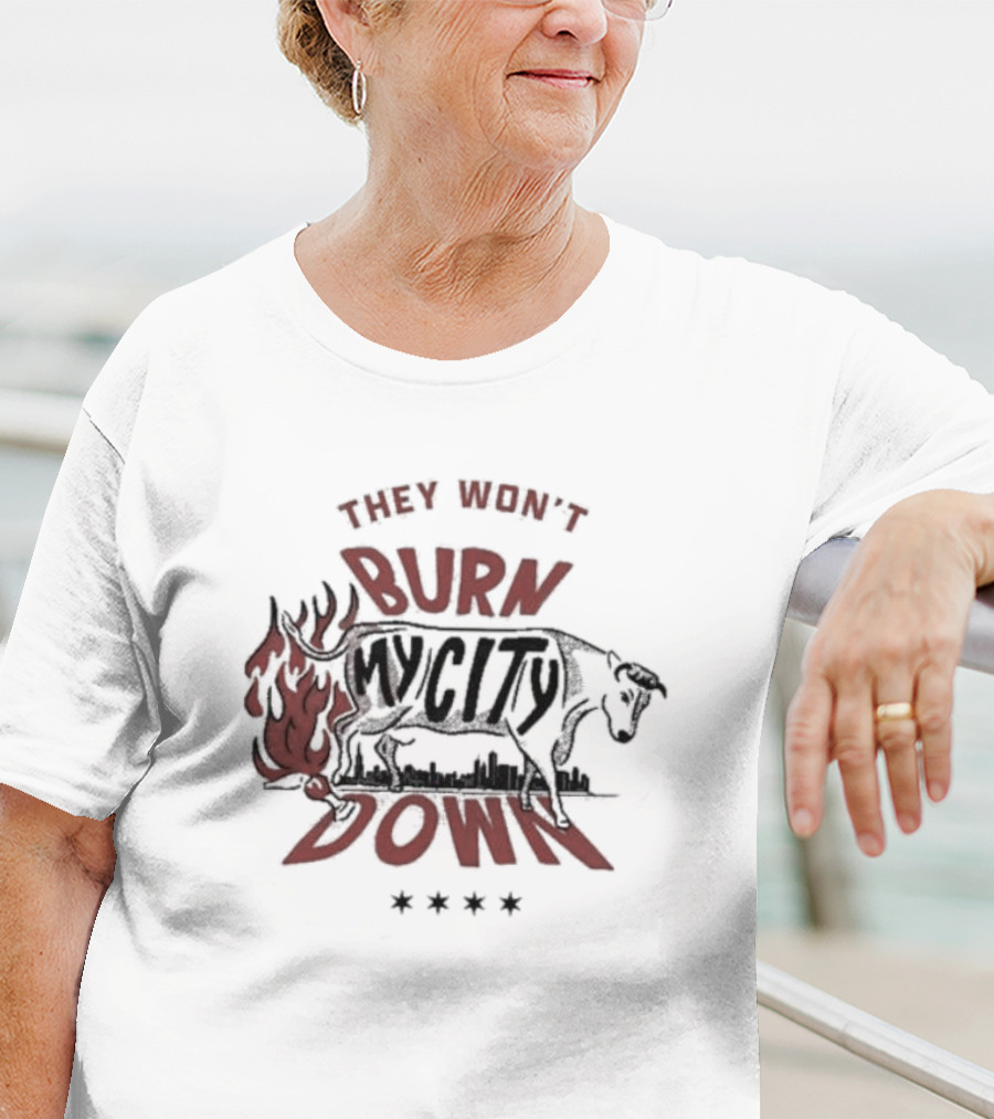 They Won't Burn My City Down Bull And Flames Skyline T-Shirt