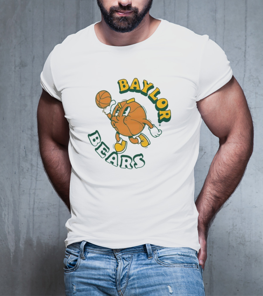 Baylor Bears Basketball Vintage Cartoon Logo Youth Green T-Shirt