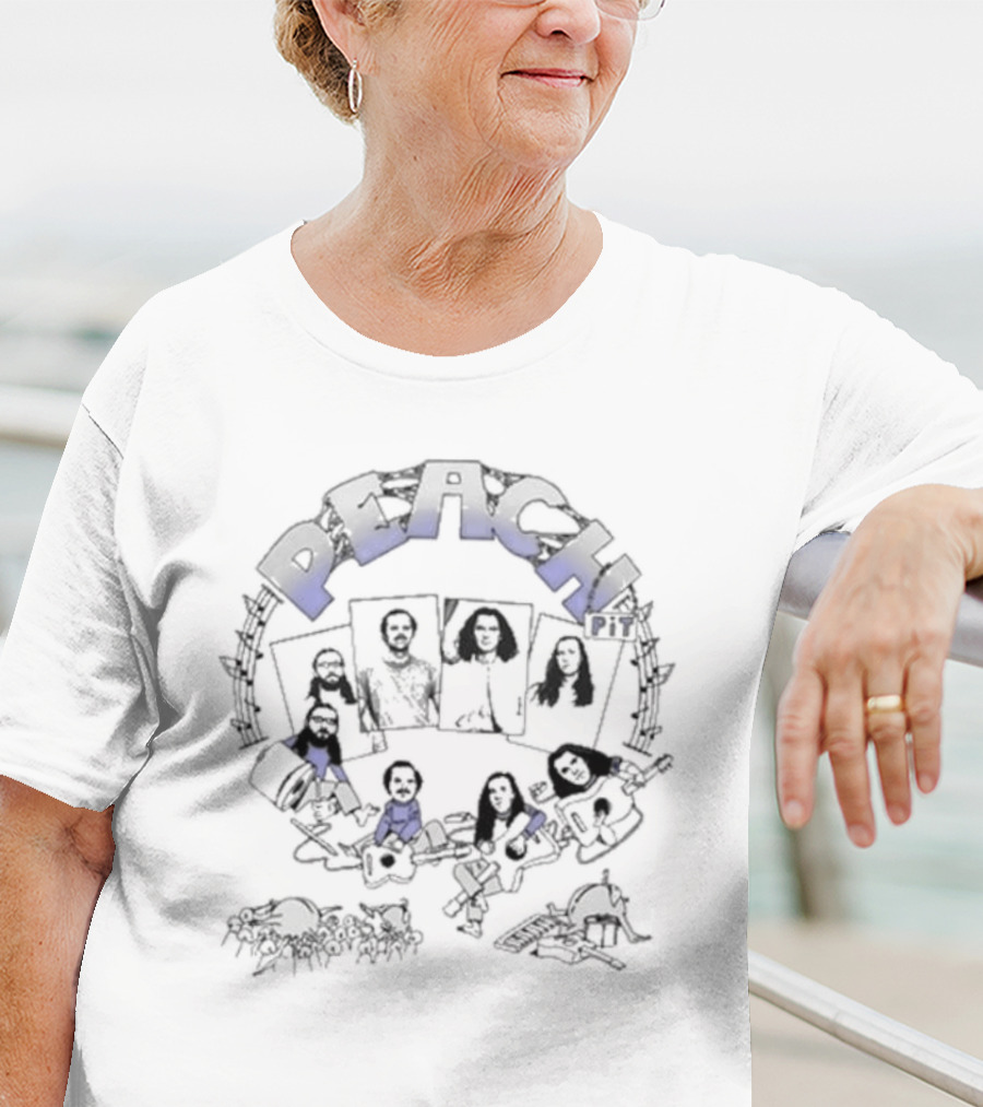 Peach Pit Band Illustration With Members Crowd Surf Music Scene T-Shirt