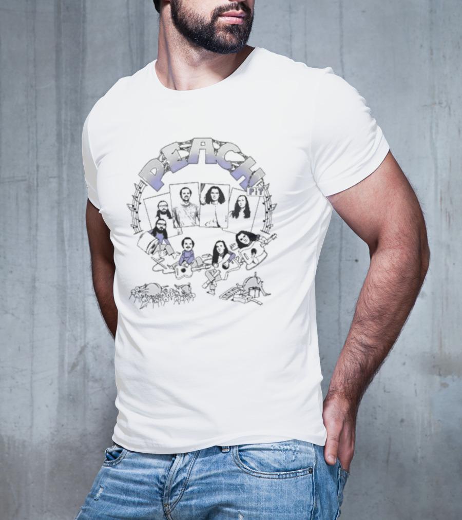 Peach Pit Band Illustration With Members Crowd Surf Music Scene T-Shirt