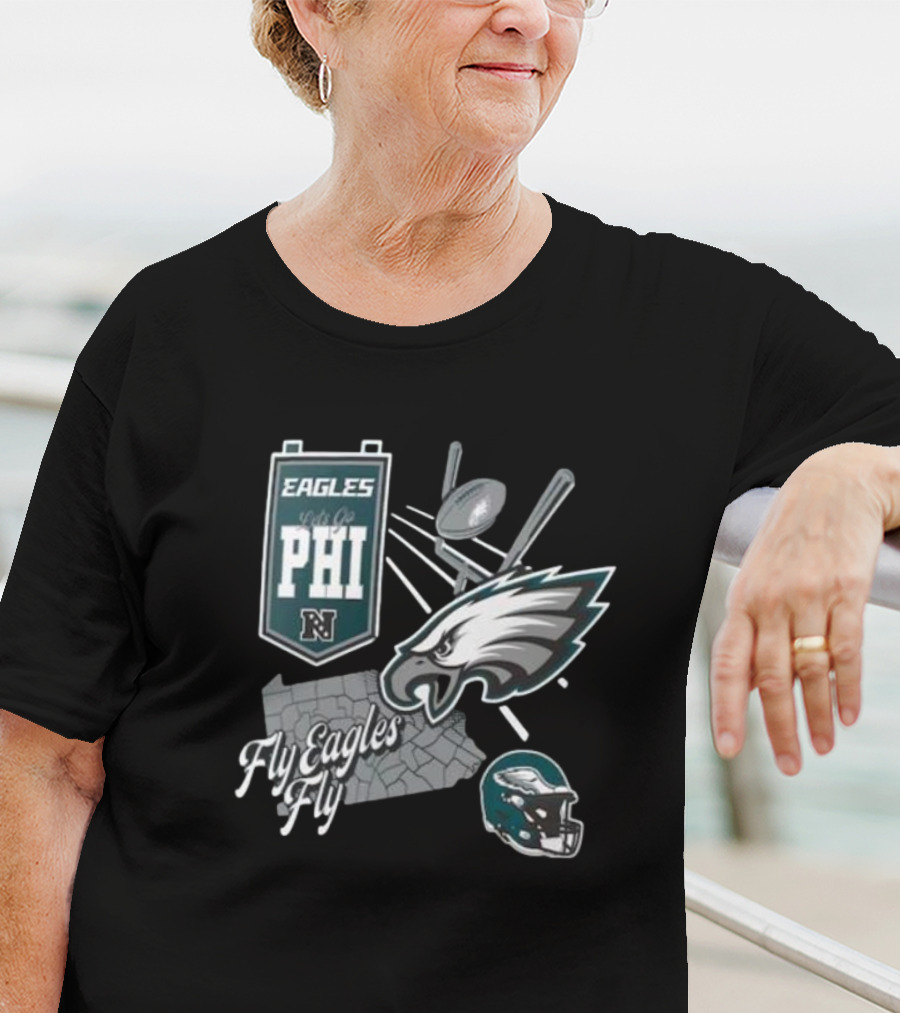 Eagles Fly Eagles Fly PHI Let's Go Football Helmet T-Shirt