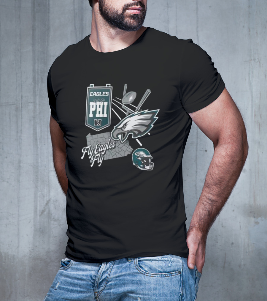Eagles Fly Eagles Fly PHI Let's Go Football Helmet T-Shirt