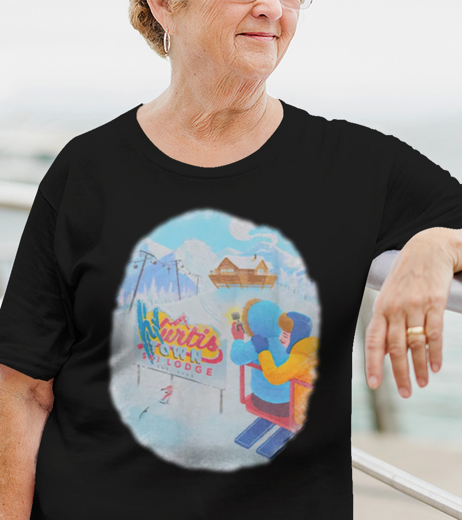 Kurtis Town Ski Lodge Winter Scene Chairlift Adventure T-Shirt