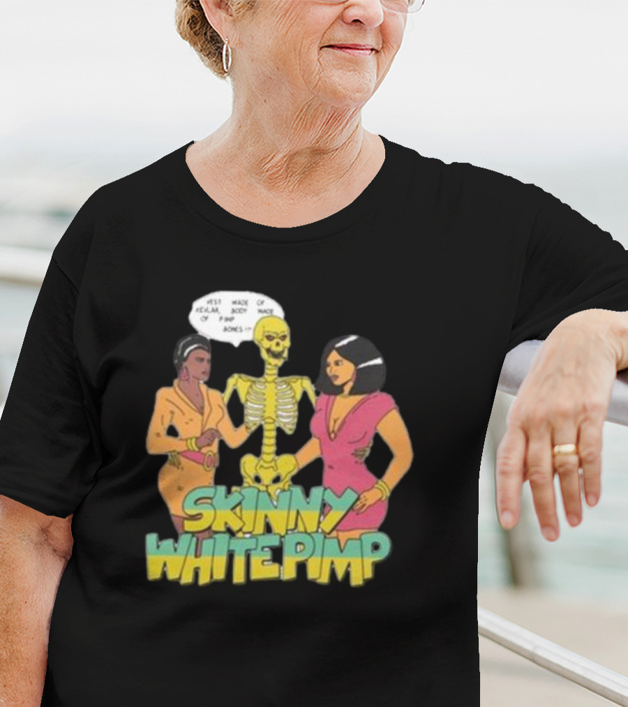 Team SESH Skinny White Pimp Cartoon Skeleton With Women T-Shirt