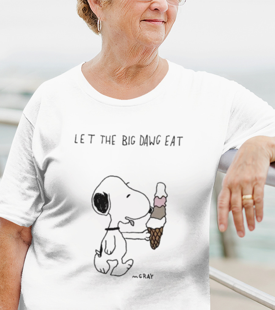 Let The Big Dawg Eat Snoopy Ice Cream Cone ~Gray T-Shirt