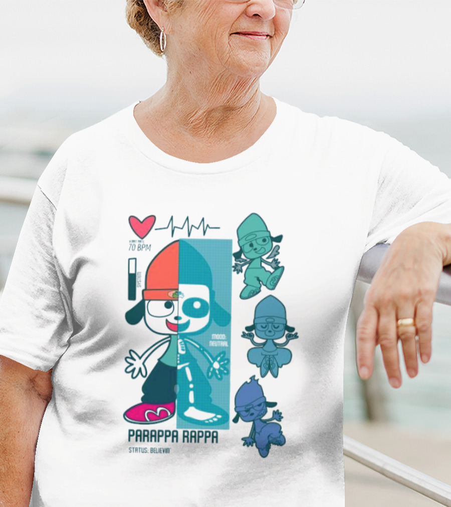 Parappa Rappa X-Ray Mood Neutral Status Believin Retro Video Game Character Graphics T-Shirt