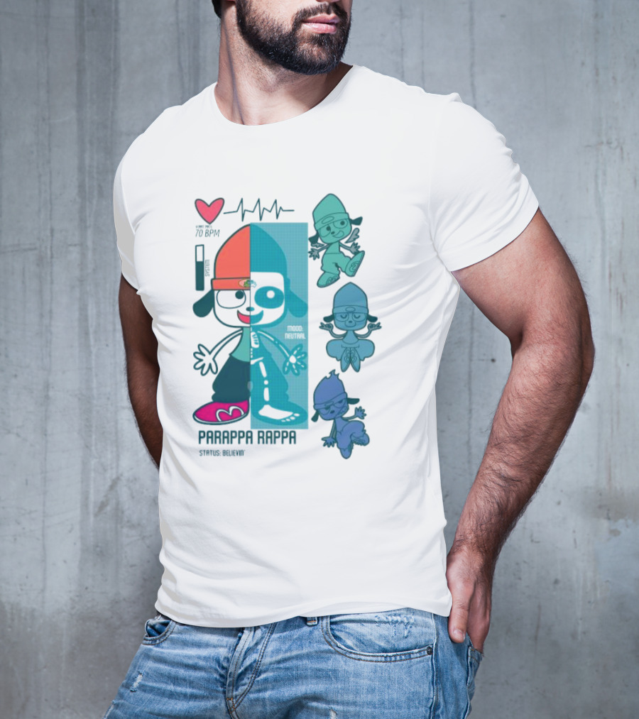 Parappa Rappa X-Ray Mood Neutral Status Believin Retro Video Game Character Graphics T-Shirt